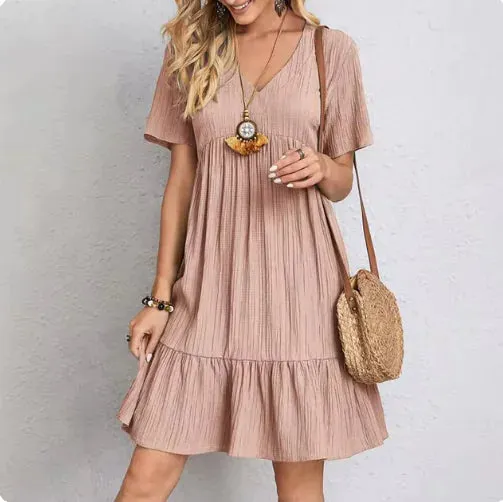 Elegant Solid Color V-Neck Midi Dress