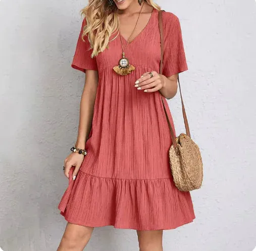 Elegant Solid Color V-Neck Midi Dress