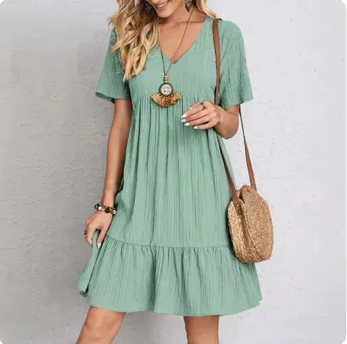 Elegant Solid Color V-Neck Midi Dress