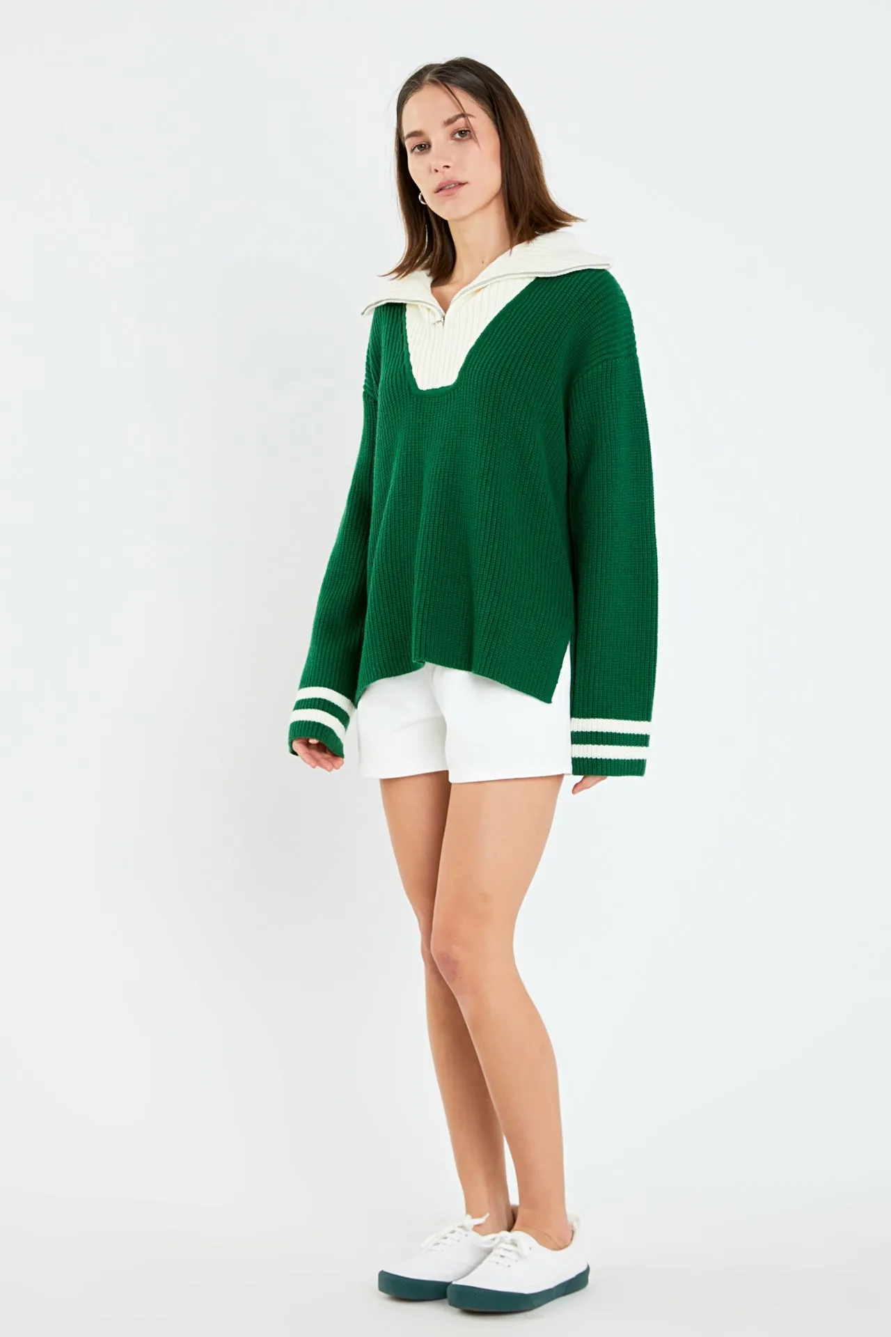 English Factory - Stripe Knitted Half Zip up Sweater