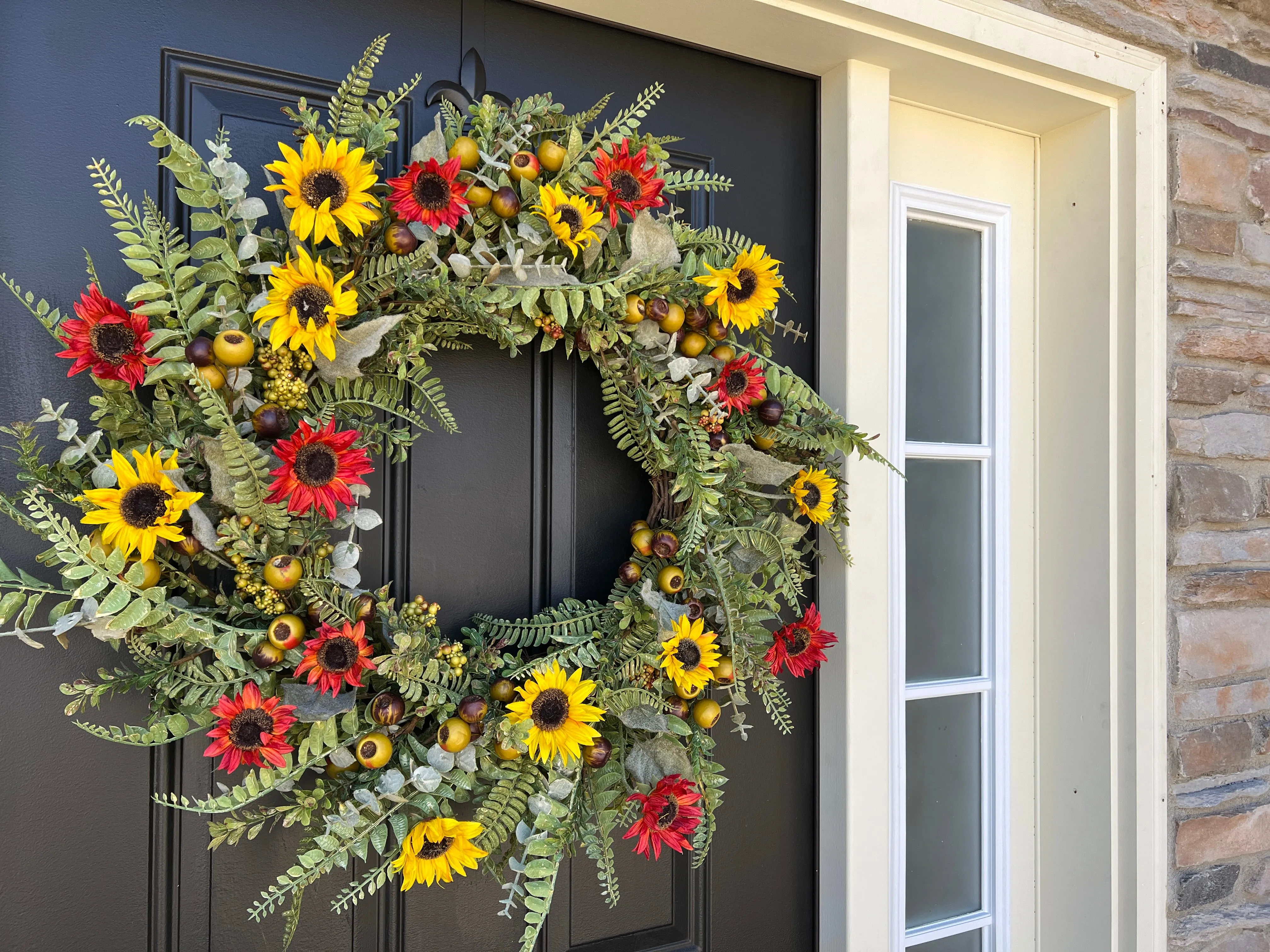 Fall Sunflower and Fern Wreath