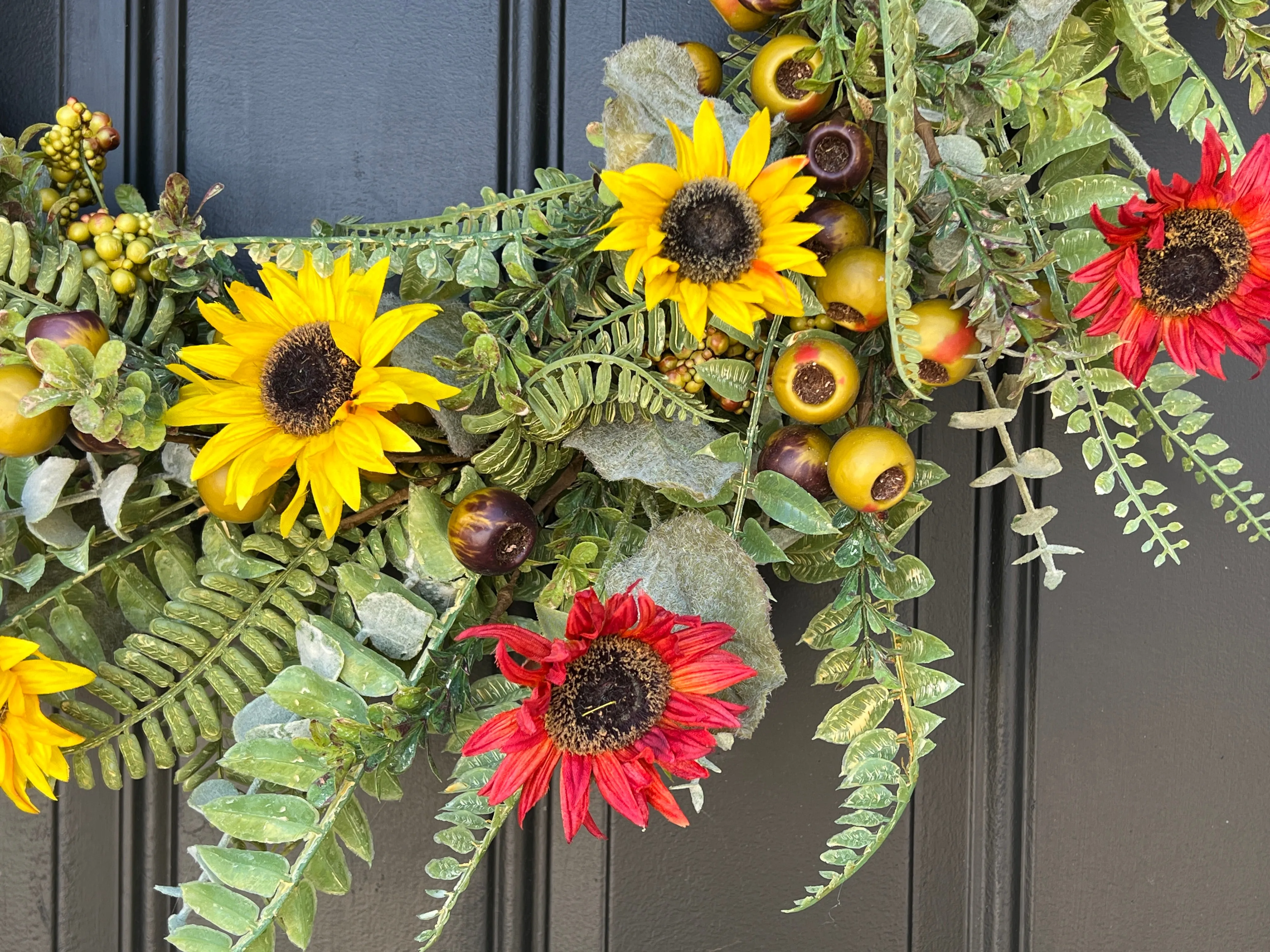 Fall Sunflower and Fern Wreath