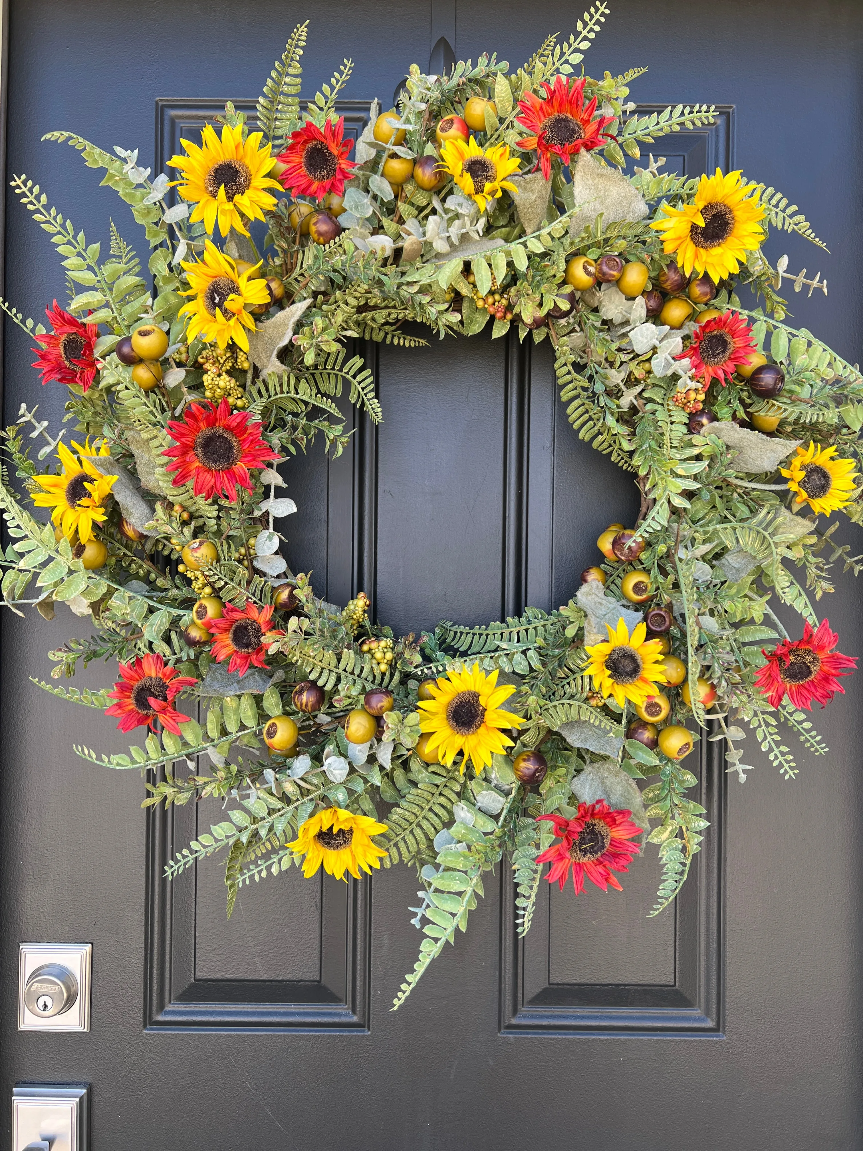 Fall Sunflower and Fern Wreath