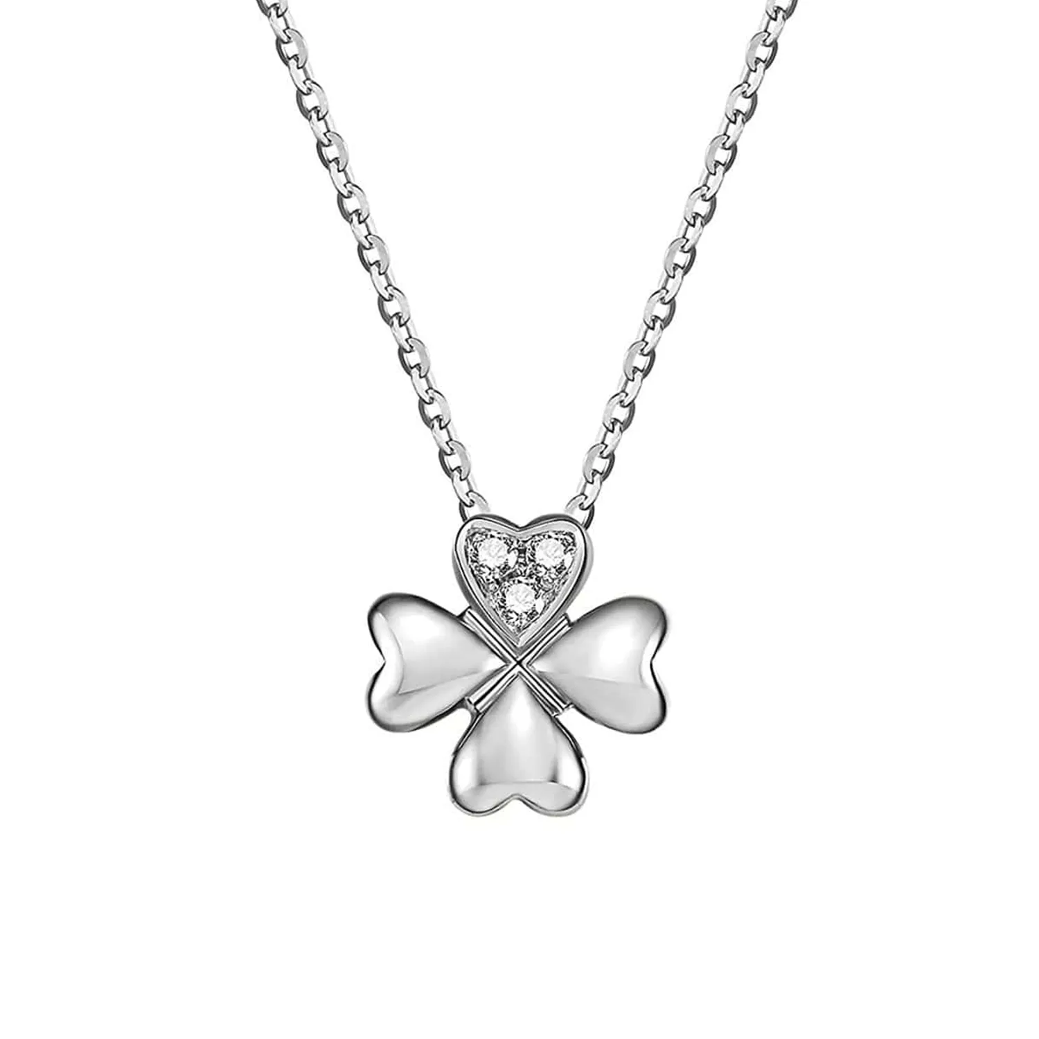 FANCIME "Lucky Clover" Four Leaf Clover 18K White Gold Necklace