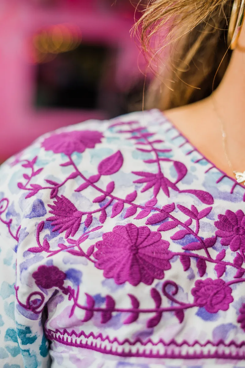 Floral Embroidered Multi-Color Leopard Top