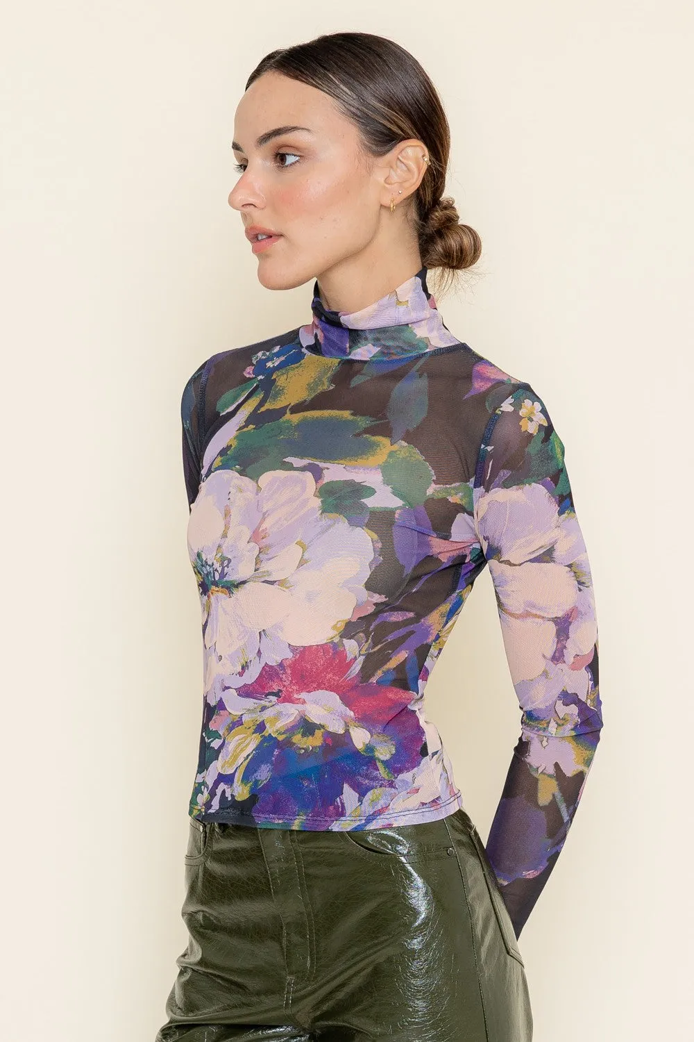 Fore Floral Mesh Mockneck Shirt