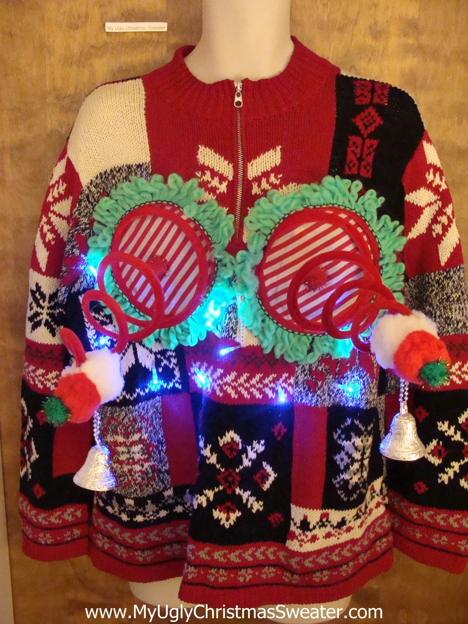 Funny Patchwork Light-up Naughty Ugly Christmas Sweater