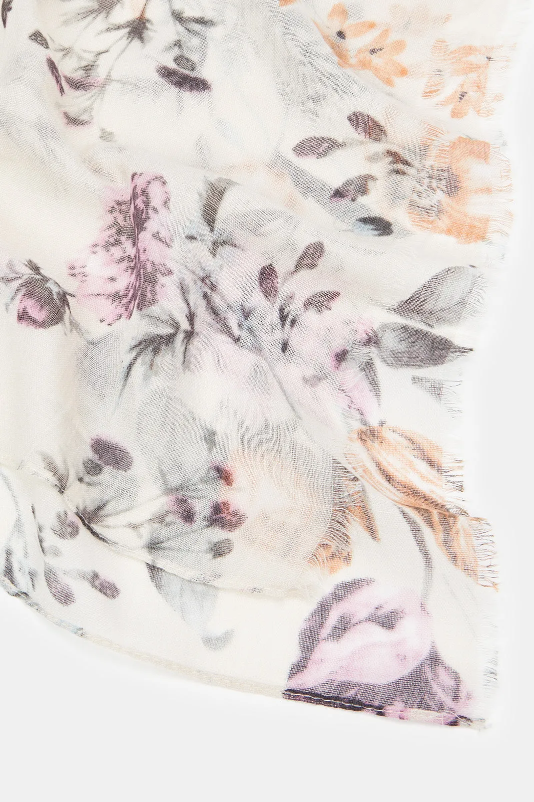 Girls Ecru Printed Scarf