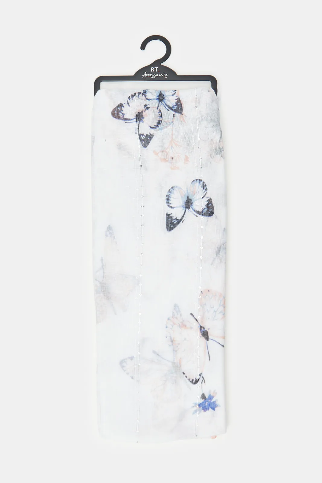 Girls White And Blue Printed Scarf