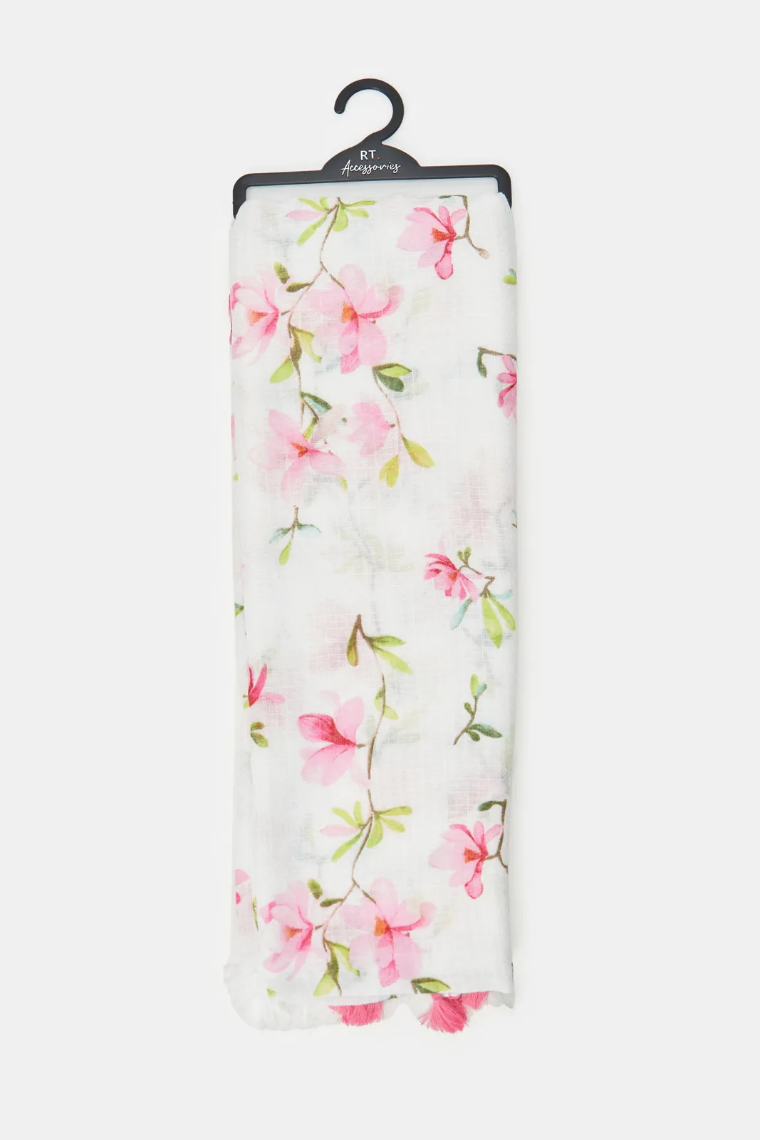 Girls White Floral Printed Scarf