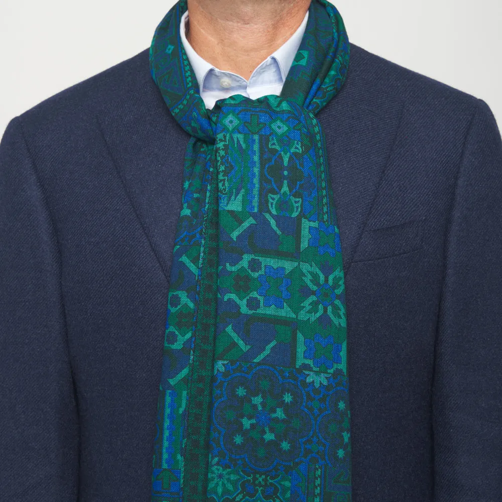 Green Sicilian Mosaic Double Face Wool Scarf