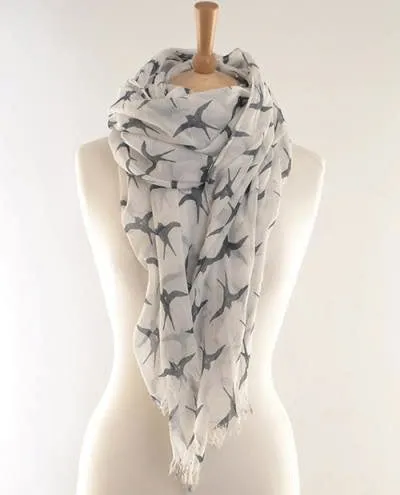 Grey Swallows Print Scarf