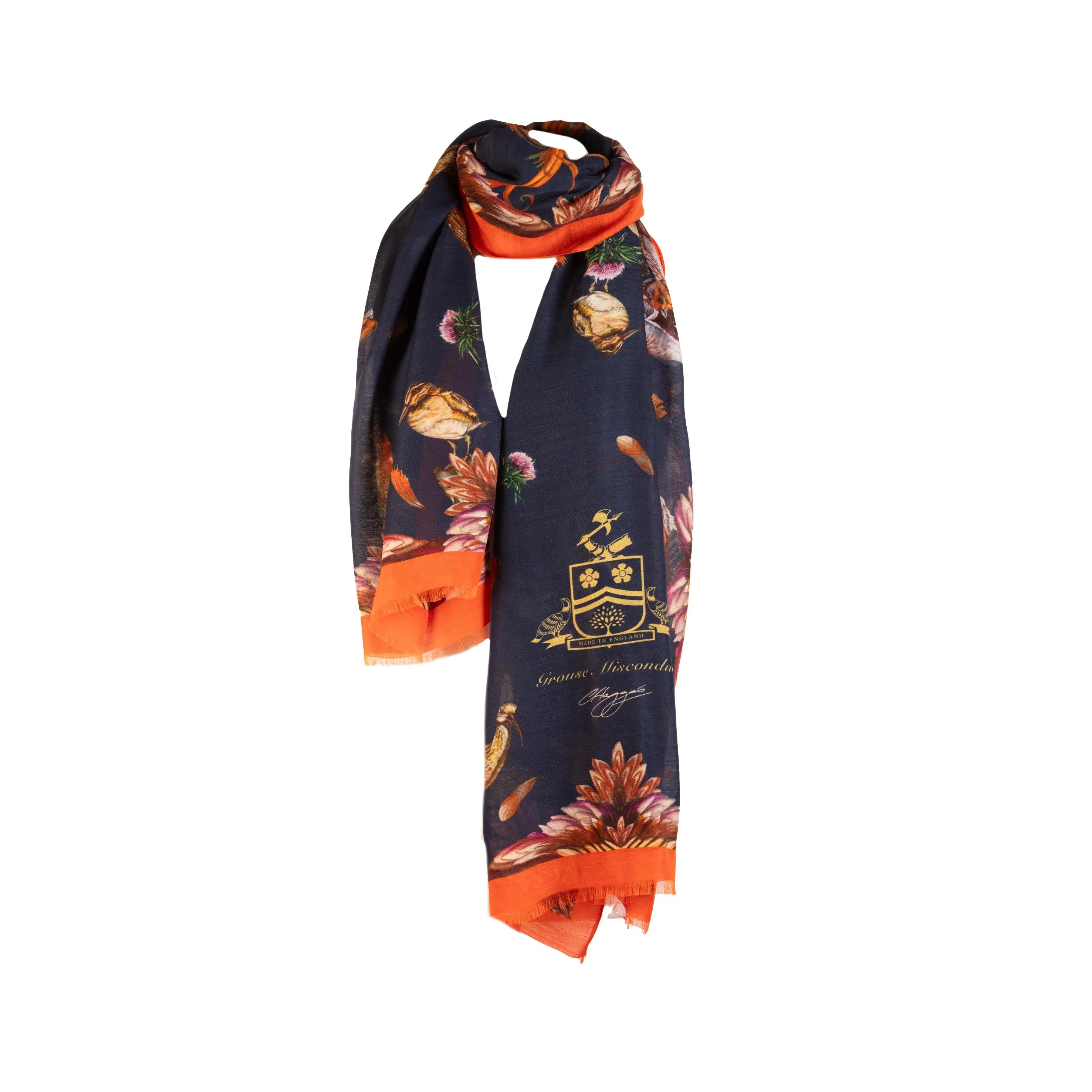 Grouse Misconduct Navy Blue & Seville Orange Wool Silk Wrap