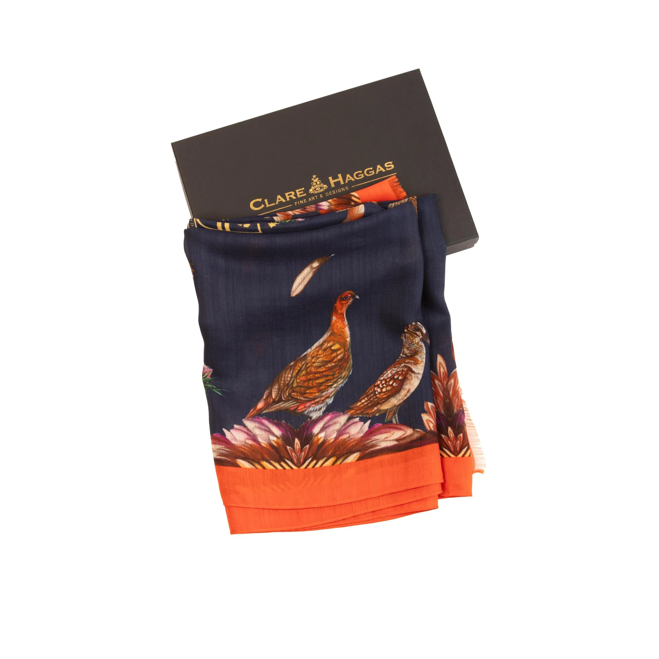 Grouse Misconduct Navy Blue & Seville Orange Wool Silk Wrap