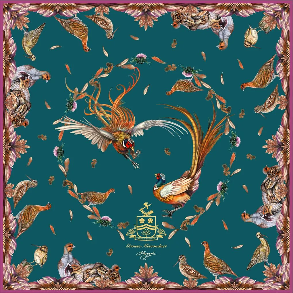 Grouse Misconduct Teal & Aubergine Large Square Silk Scarf