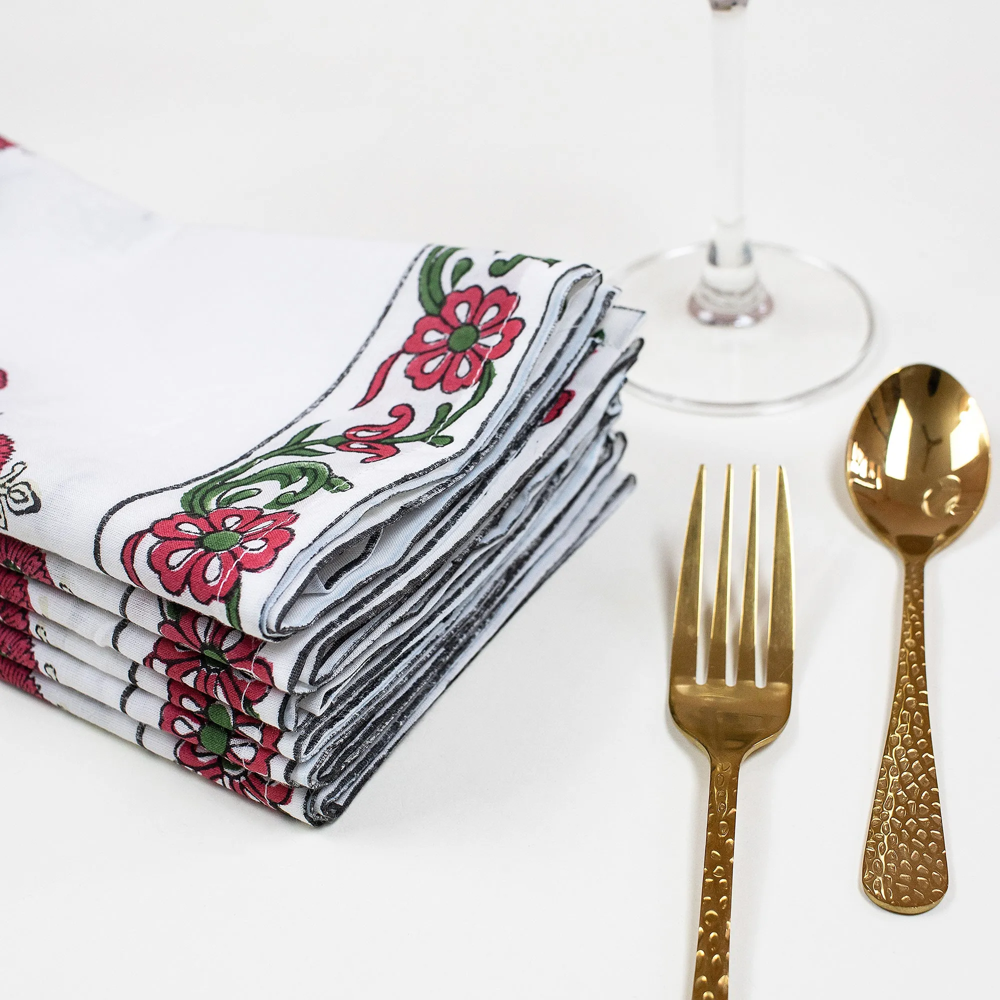 Hand Block Maroon Floral Printed Handmade Hankies