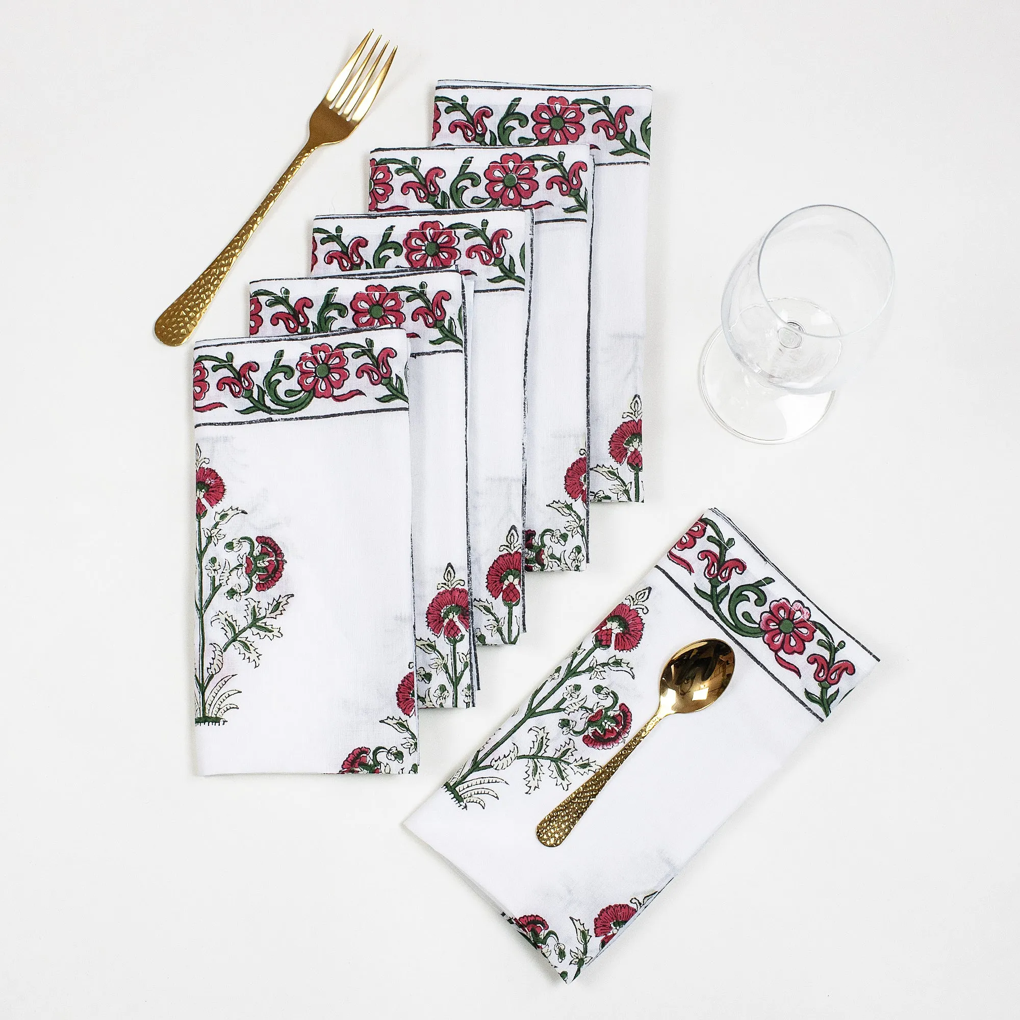 Hand Block Maroon Floral Printed Handmade Hankies