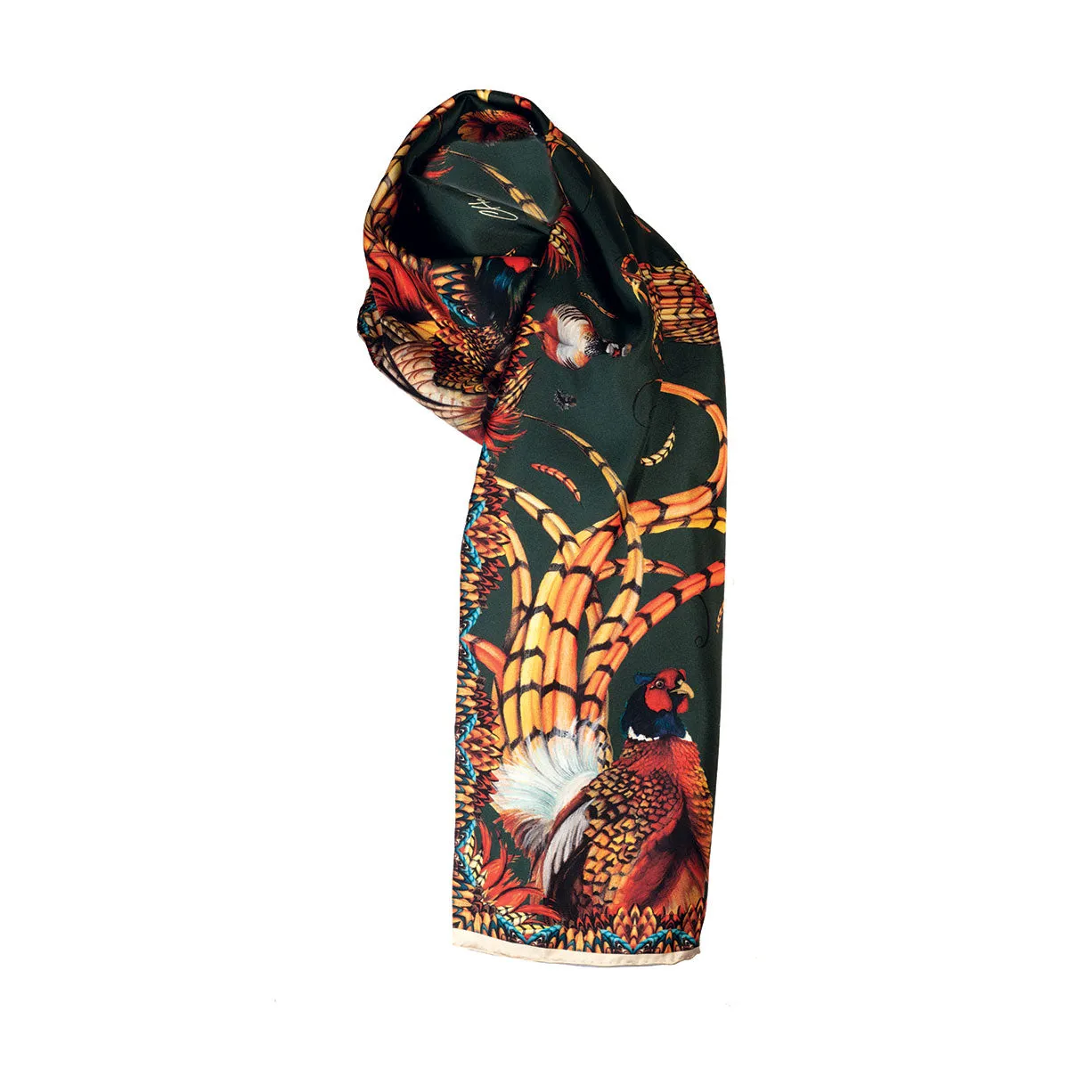 Heads or Tails Khaki Narrow Silk Scarf