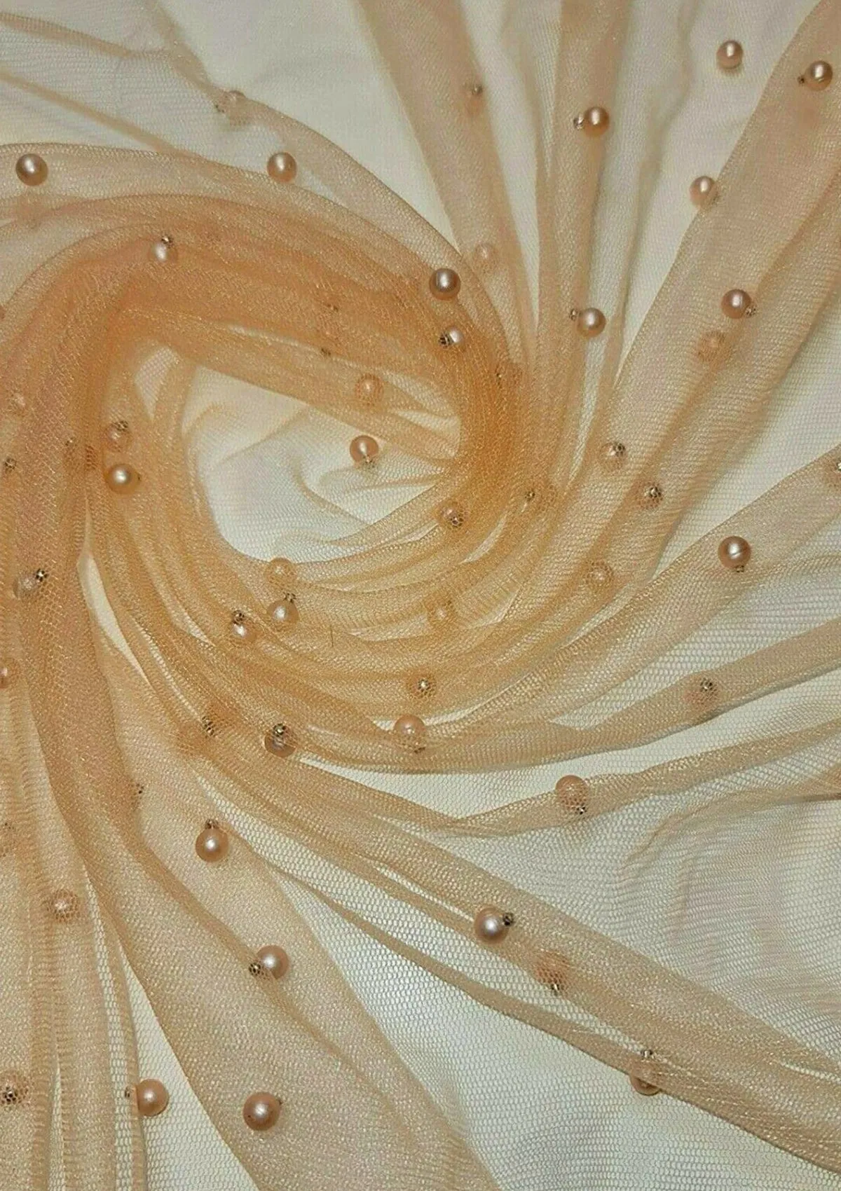 Honey 60" Net Fashion Studded Pearl Beaded Bridal Fabric Decoration/craft/dress/scarf