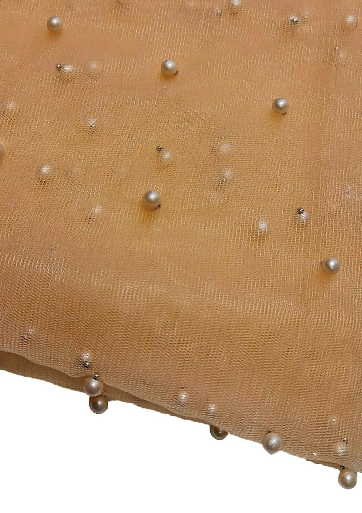 Honey 60" Net Fashion Studded Pearl Beaded Bridal Fabric Decoration/craft/dress/scarf