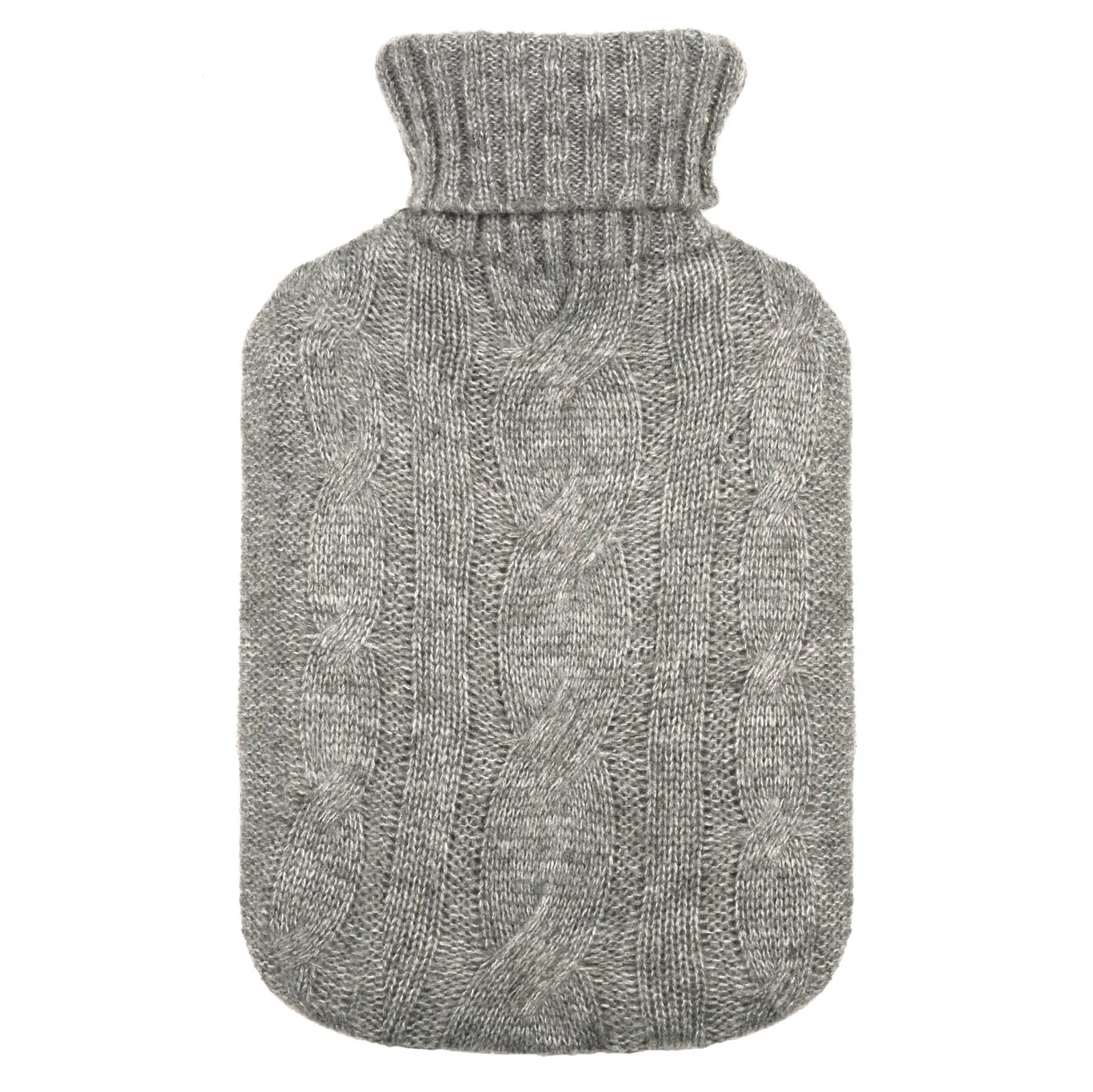 Hot Water Bottle Soft Chunky Cable Knit Cover Grey 2 Litre