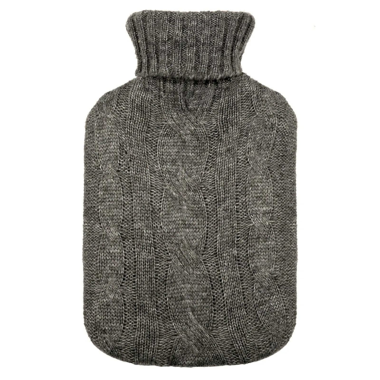 Hot Water Bottle Soft Chunky Cable Knit Cover Grey 2 Litre