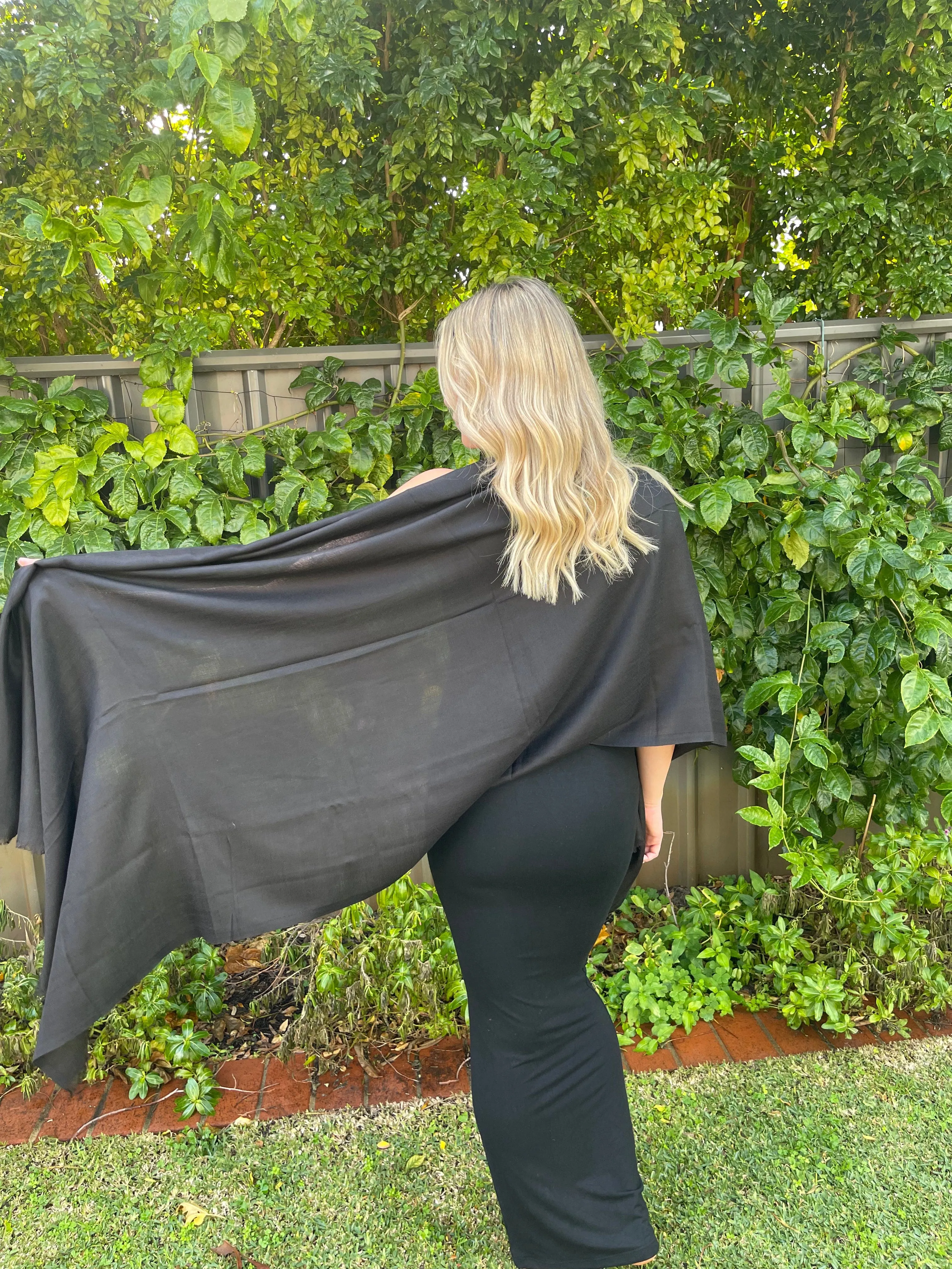 Jet Black Luxury Stole - Pure Cashmere Premium