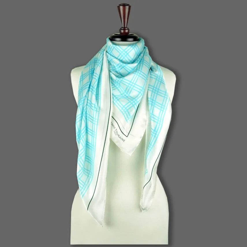 LARGE SILK SATIN SCARF - STREET CHIC - Turquoise - 47x47"