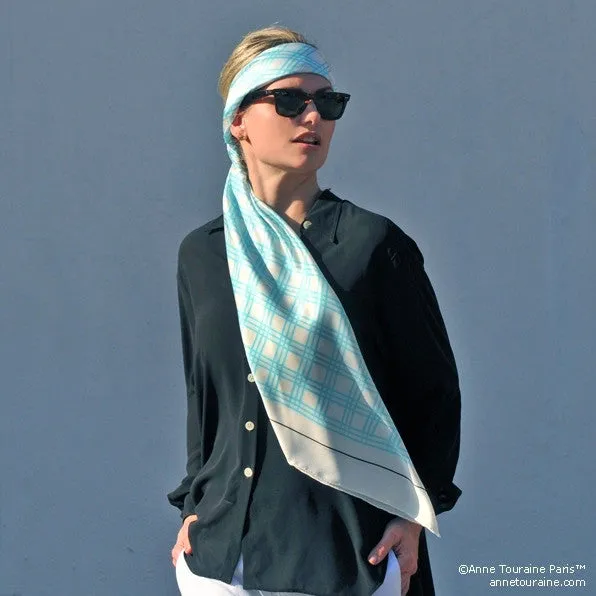 LARGE SILK SATIN SCARF - STREET CHIC - Turquoise - 47x47"