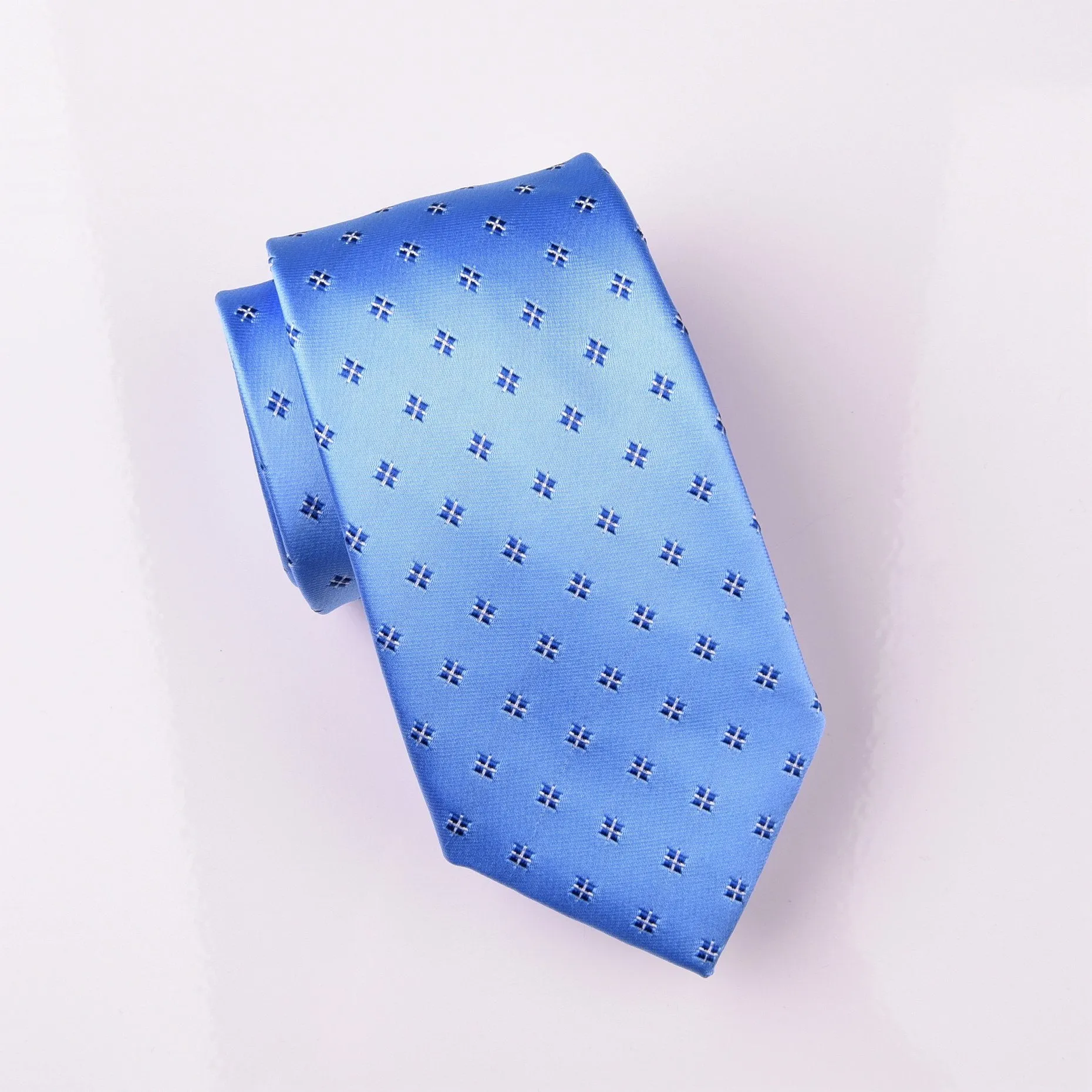 Light Blue Star Diamond Squares Modern Woven Tie 3"