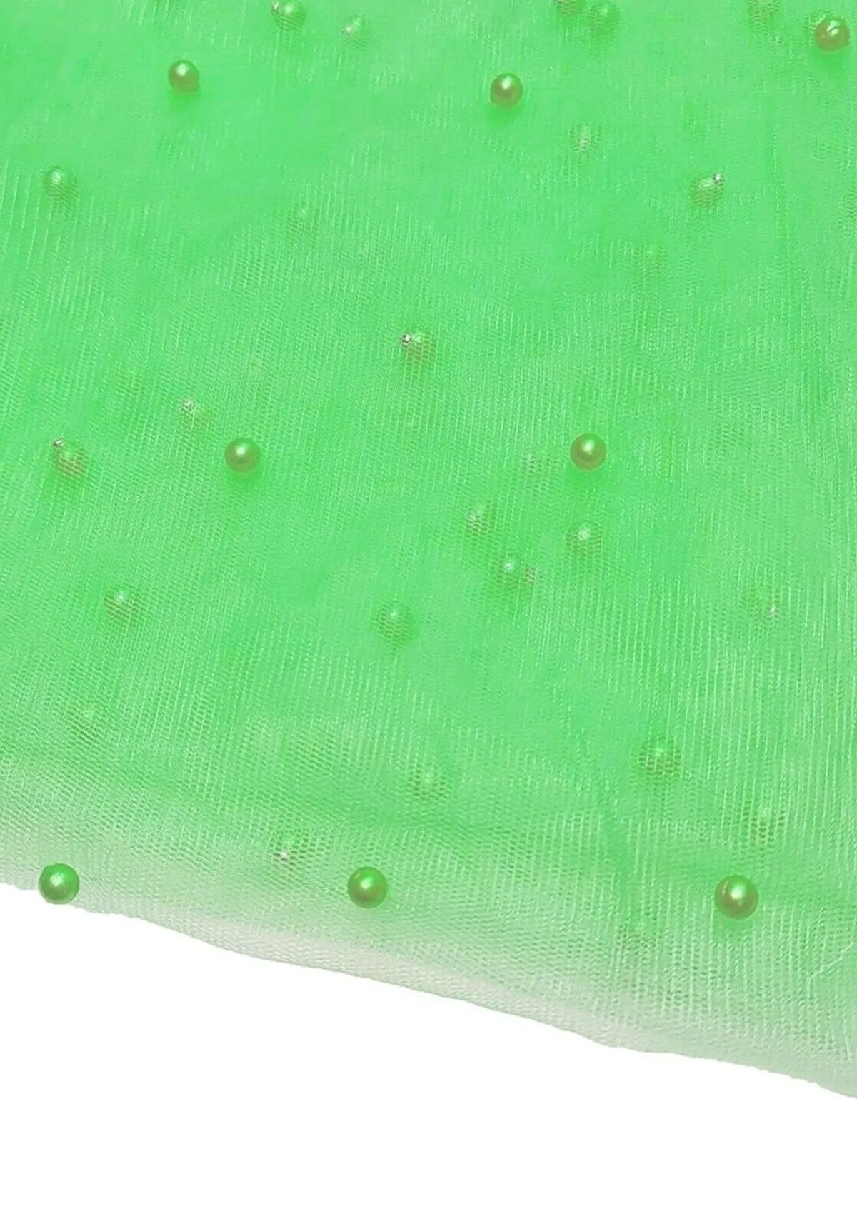 Lime 60" Net Fashion Studded Pearl Beaded Bridal Fabric Decoration/craft/dress/scarf