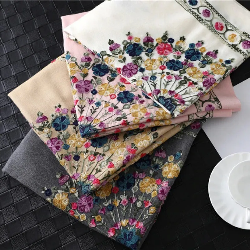 Luxe Flower Embroidery Outdoor Winter Shawl Scarfs