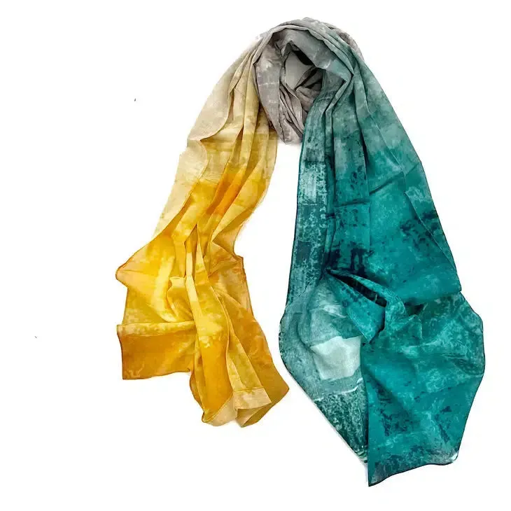 Marigold Row Scarf: 1612 Cotton Mustard/Grey/Teal