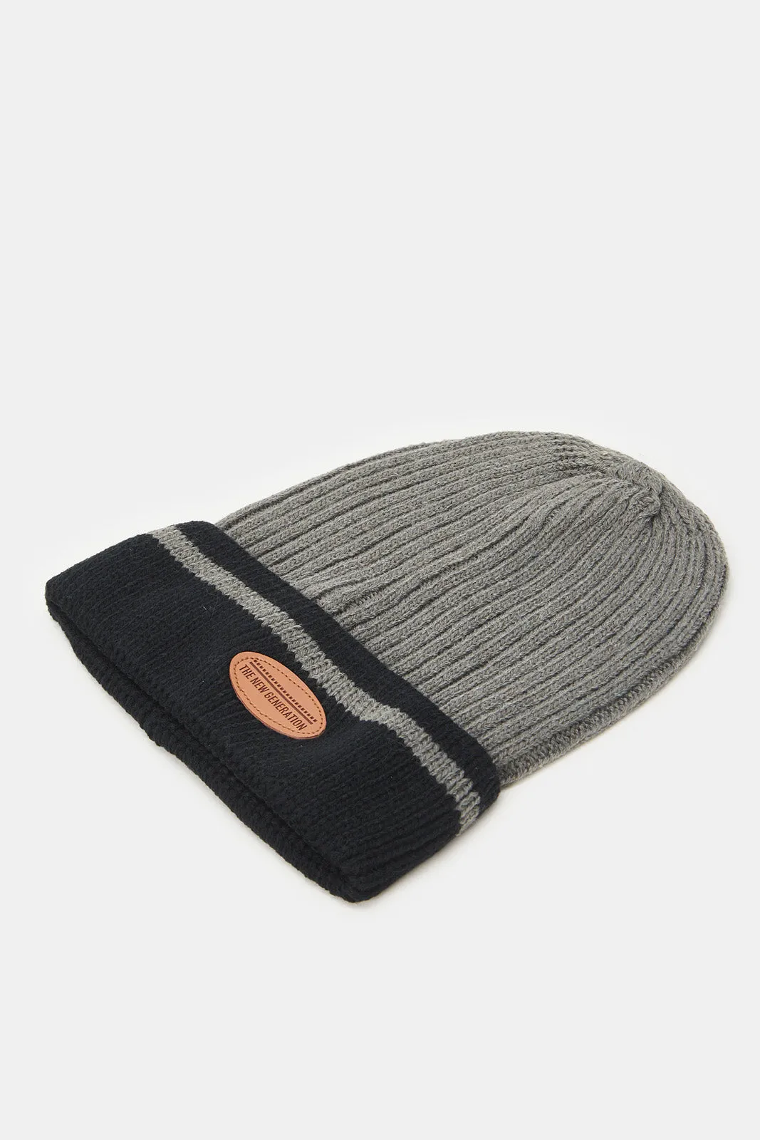 Men Grey Knitted Cap Set (Pack of 2)