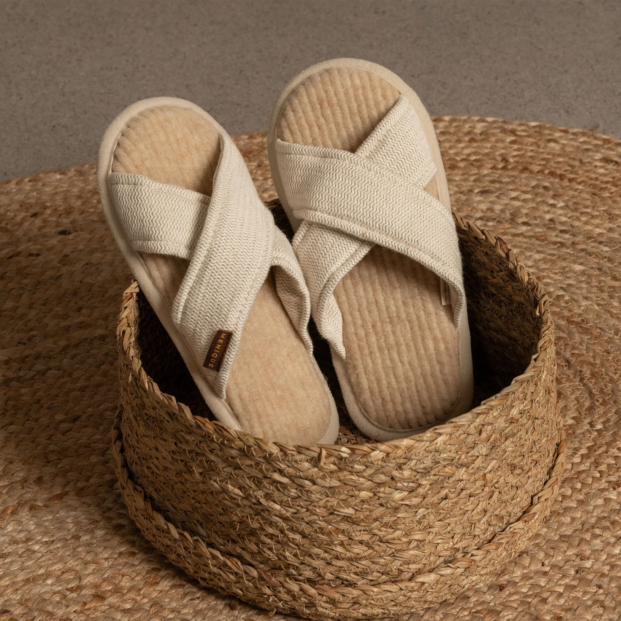 MENIQUE 100% Merino Wool Womens Linen & Wool Cross Slippers