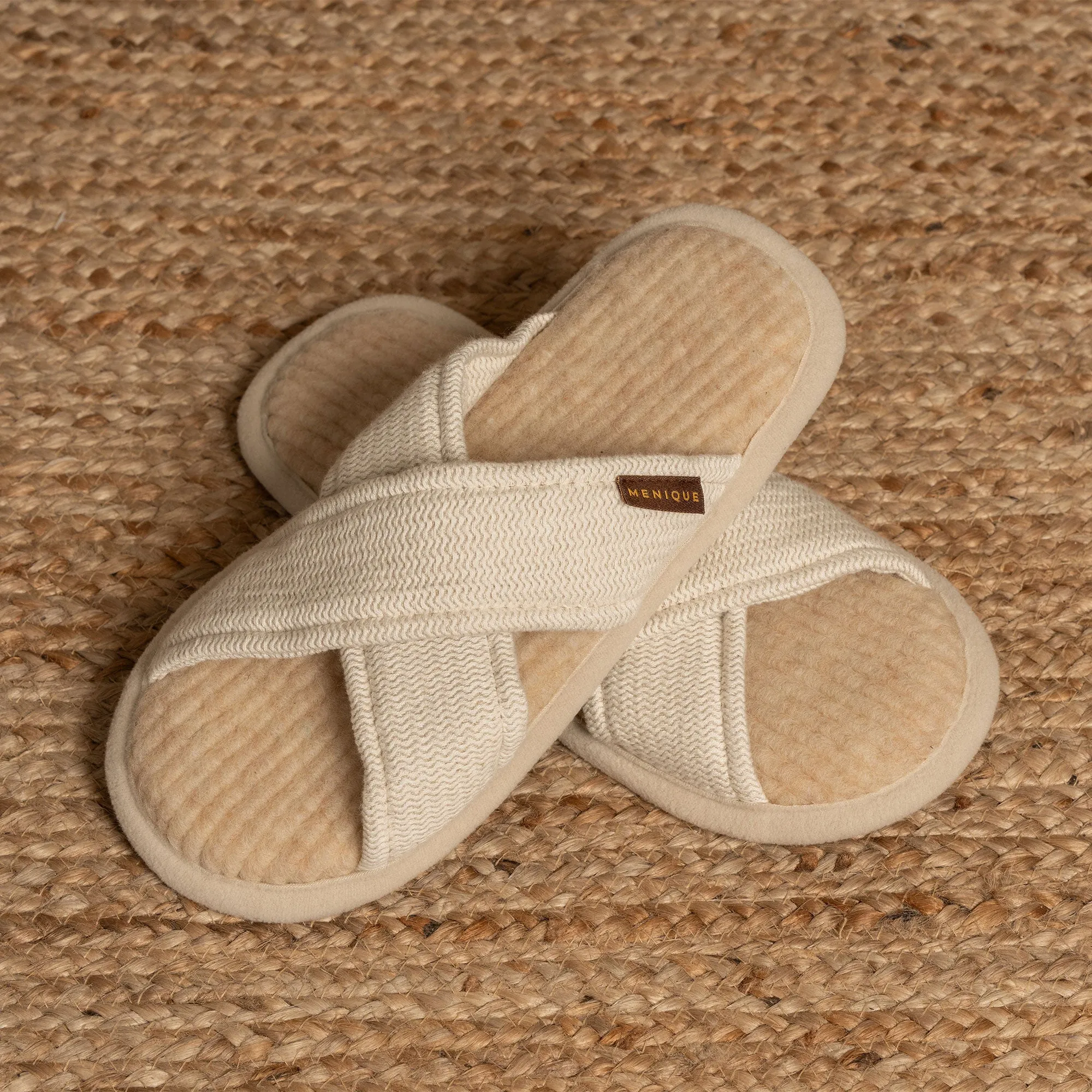 MENIQUE 100% Merino Wool Womens Linen & Wool Cross Slippers