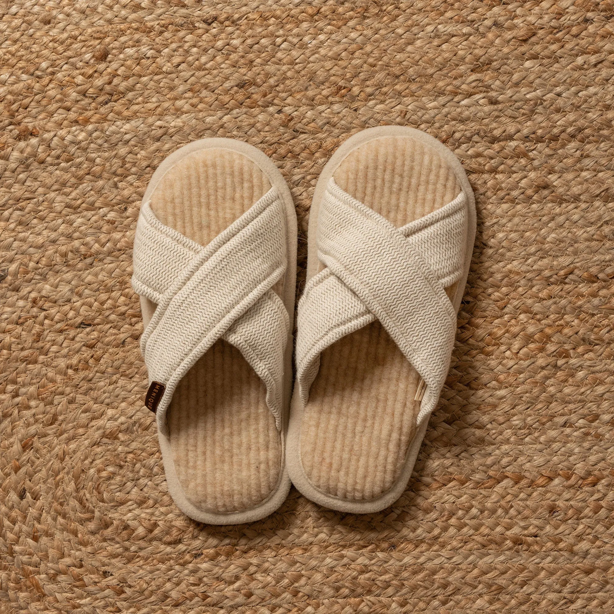 MENIQUE 100% Merino Wool Womens Linen & Wool Cross Slippers