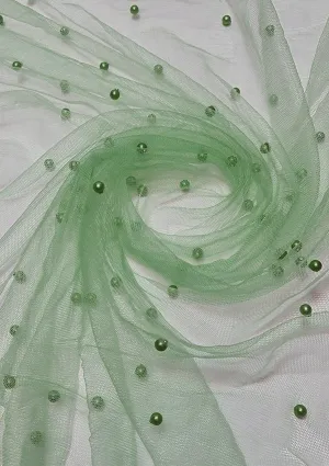 Mint 60" Net Fashion Studded Pearl Beaded Bridal Fabric Decoration/craft/dress/scarf