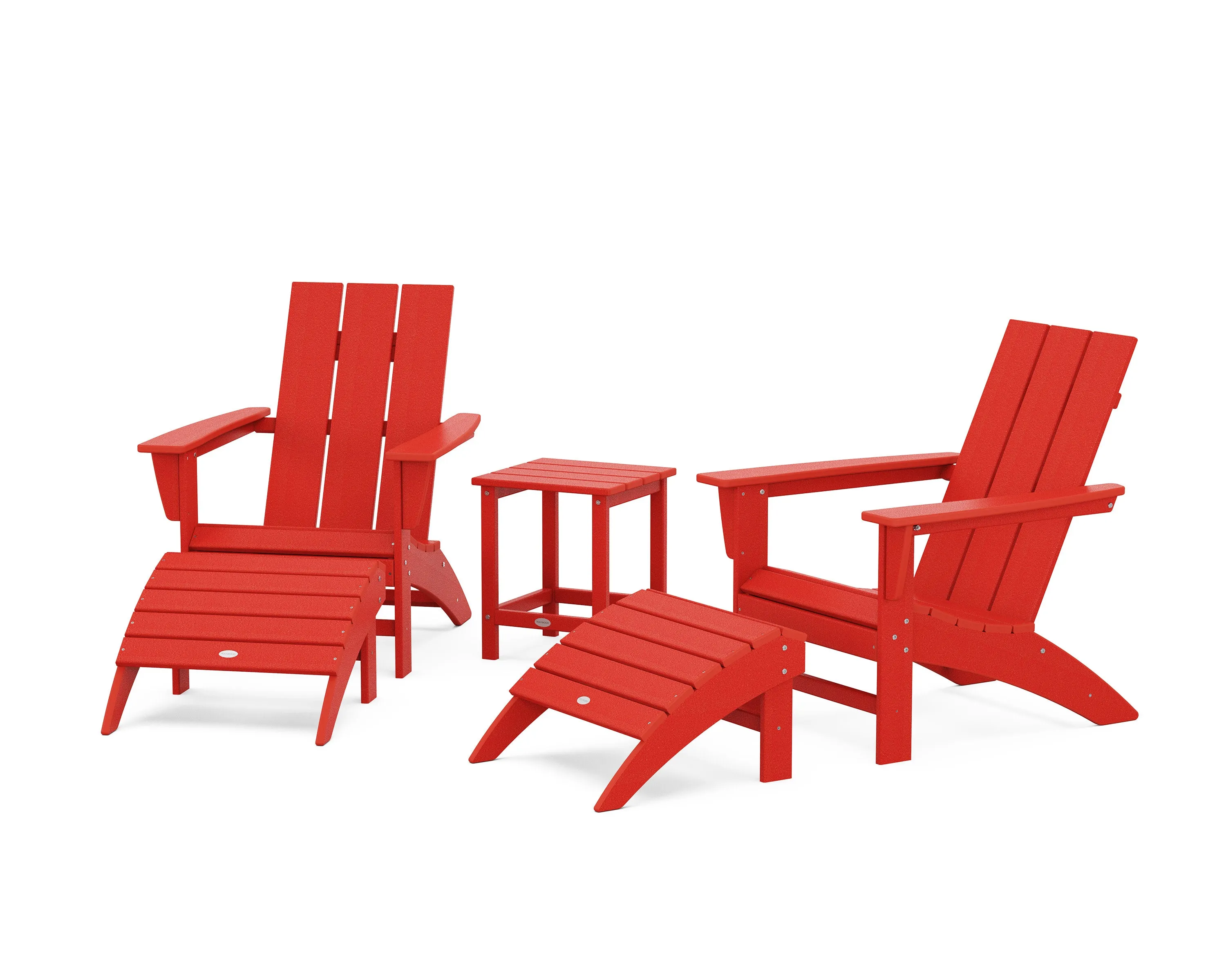 Modern Adirondack Chair 5-Piece Set with Ottomans and 18" Side Table