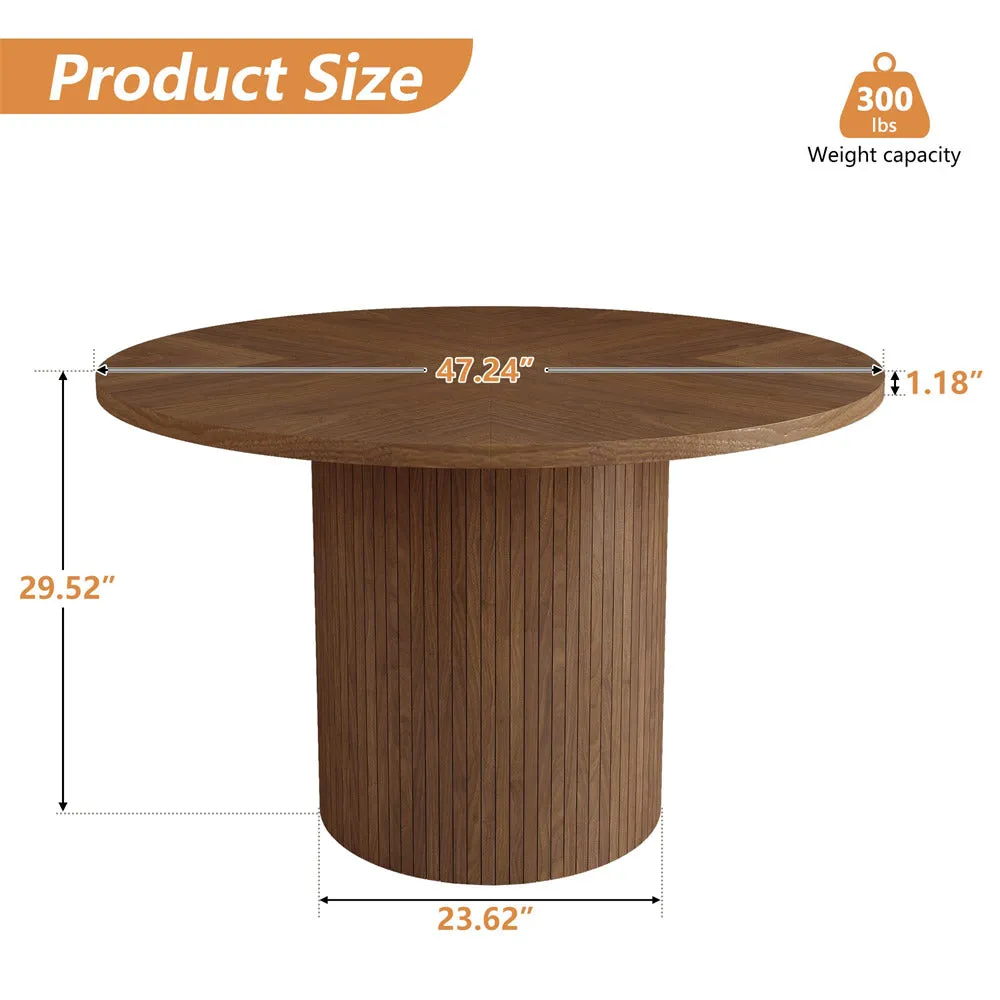 Modern Round Dining Table for 4 Farmhouse Small Circle Kitchen Table with Wood Strip Base