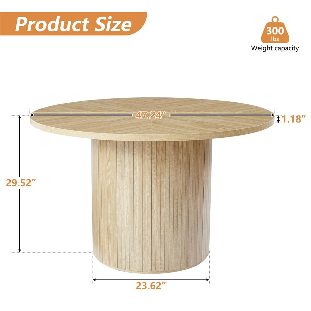 Modern Round Dining Table for 4 Farmhouse Small Circle Kitchen Table with Wood Strip Base