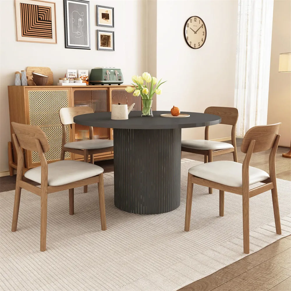 Modern Round Dining Table for 4 Farmhouse Small Circle Kitchen Table with Wood Strip Base