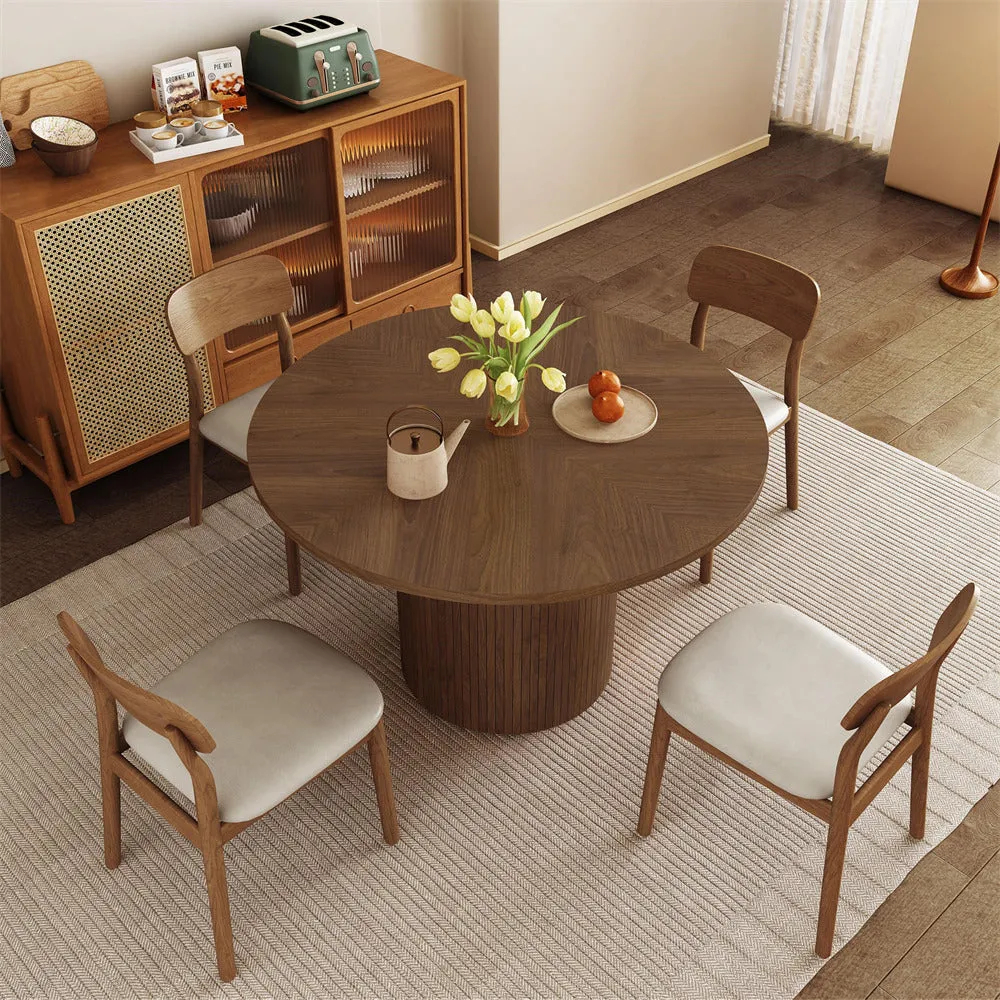 Modern Round Dining Table for 4 Farmhouse Small Circle Kitchen Table with Wood Strip Base