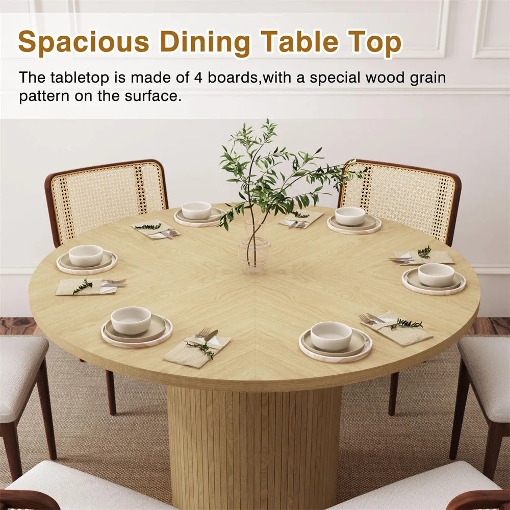 Modern Round Dining Table for 4 Farmhouse Small Circle Kitchen Table with Wood Strip Base