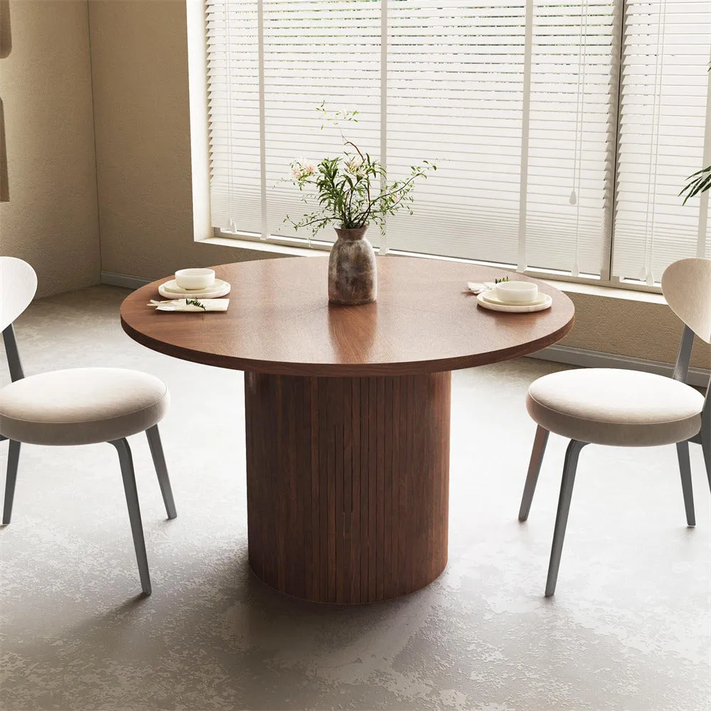 Modern Round Dining Table for 4 Farmhouse Small Circle Kitchen Table with Wood Strip Base