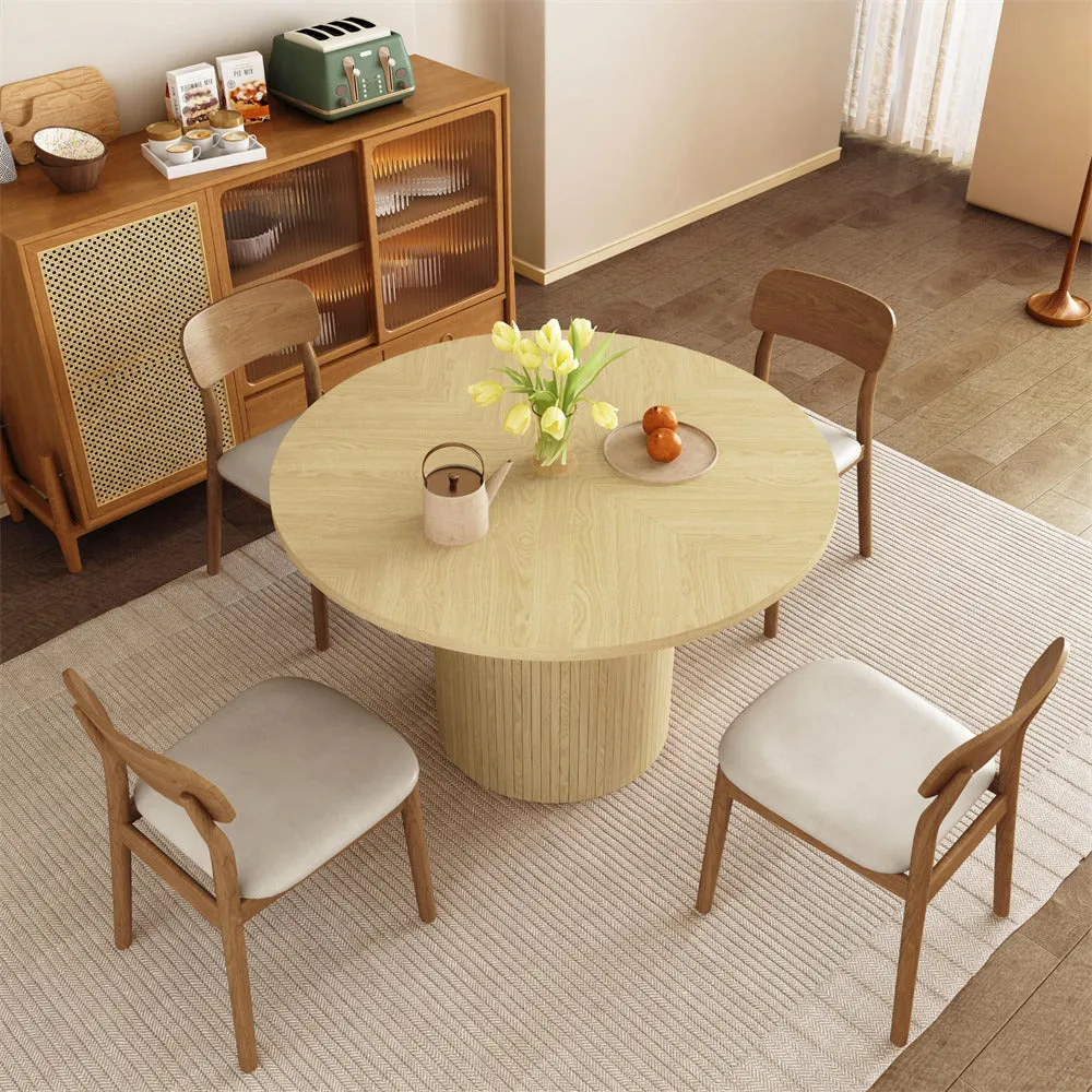 Modern Round Dining Table for 4 Farmhouse Small Circle Kitchen Table with Wood Strip Base