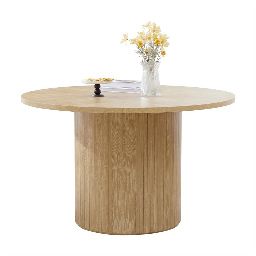 Modern Round Dining Table for 4 Farmhouse Small Circle Kitchen Table with Wood Strip Base