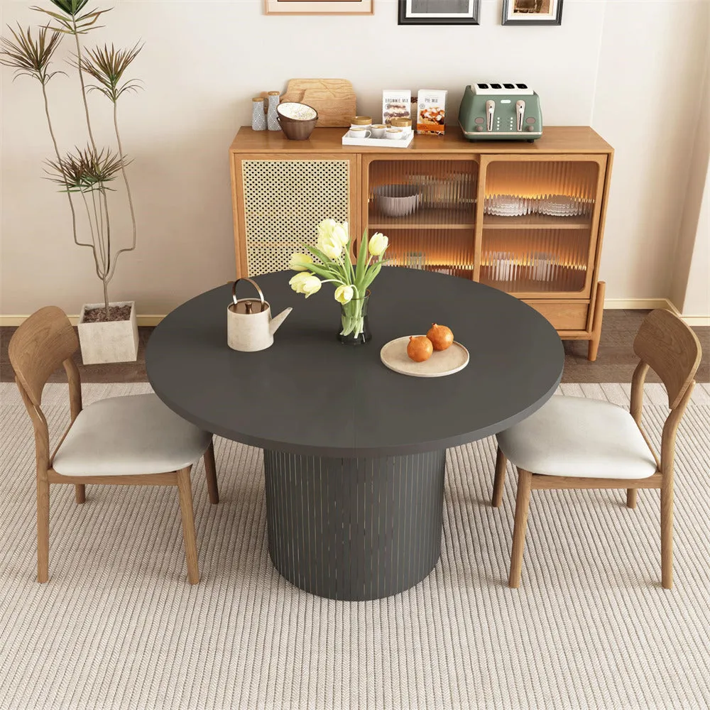 Modern Round Dining Table for 4 Farmhouse Small Circle Kitchen Table with Wood Strip Base