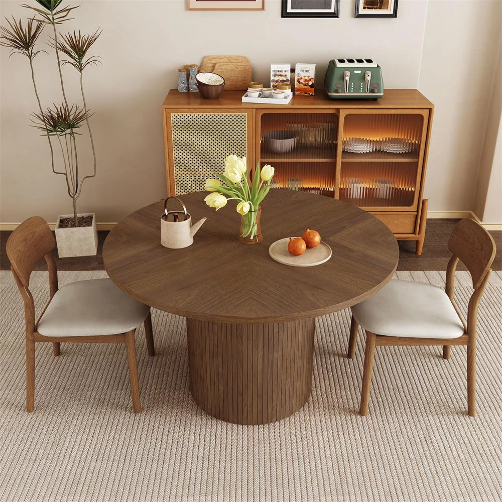 Modern Round Dining Table for 4 Farmhouse Small Circle Kitchen Table with Wood Strip Base