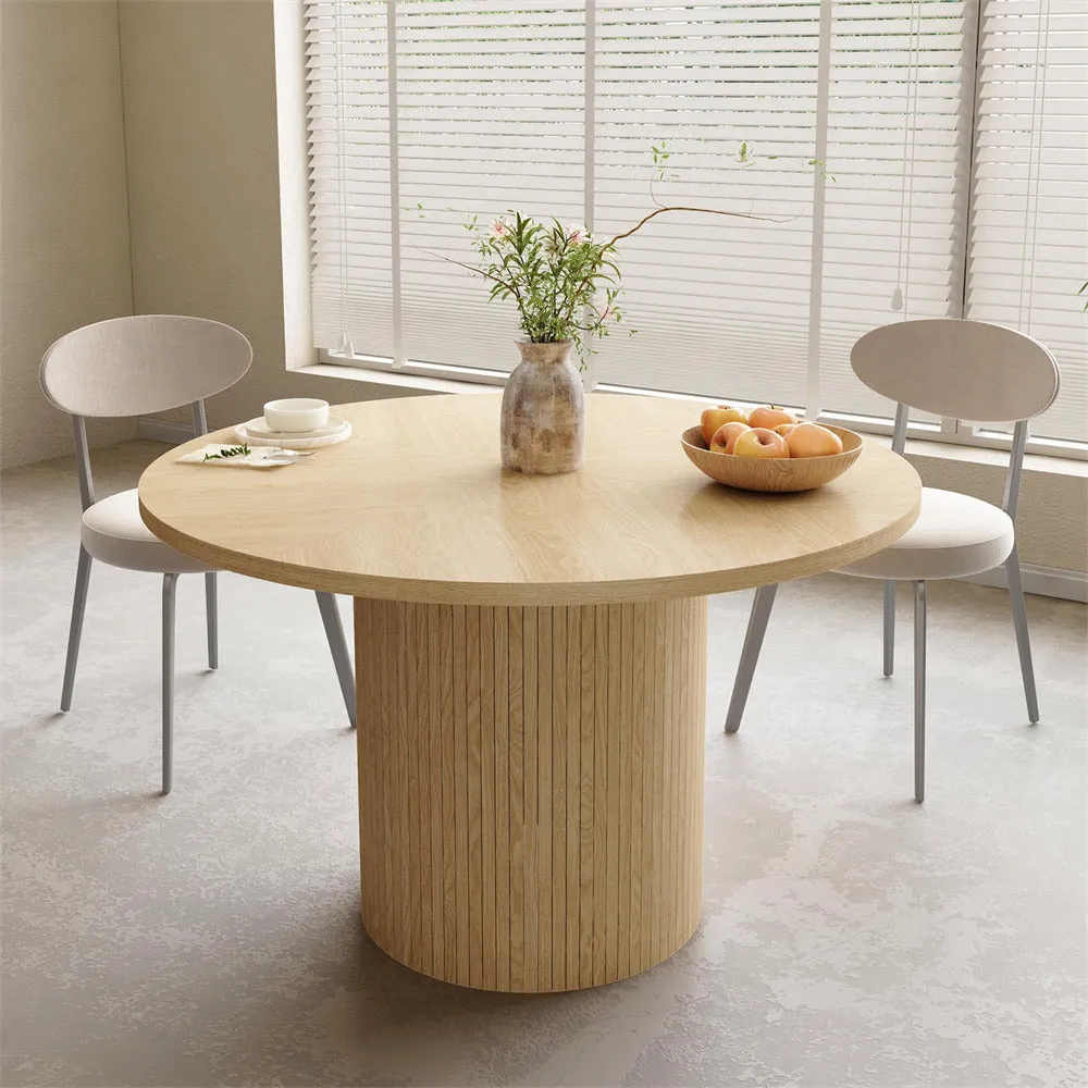 Modern Round Dining Table for 4 Farmhouse Small Circle Kitchen Table with Wood Strip Base